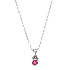 White Gold Ruby & Diamond Pendant Necklace 14 3/4" - 14k Round .72ctw